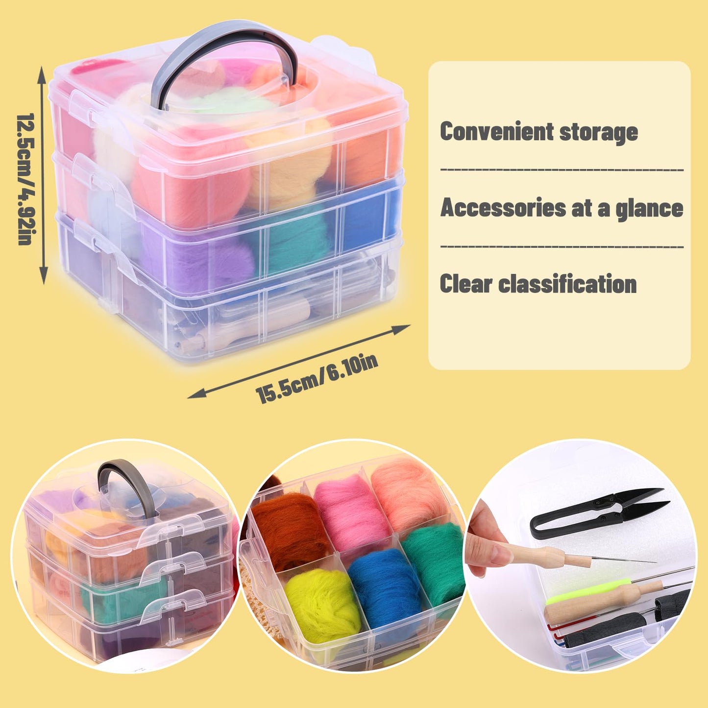 JUPEAN Needle Felting Kit, Wool Roving (5g/Color), 18 Pieces Felting Needles 6 Colors, 36 Gauge, 38 Gauge, 40gauge Felting Starter Kit with Basic Felt Tools and Supplies