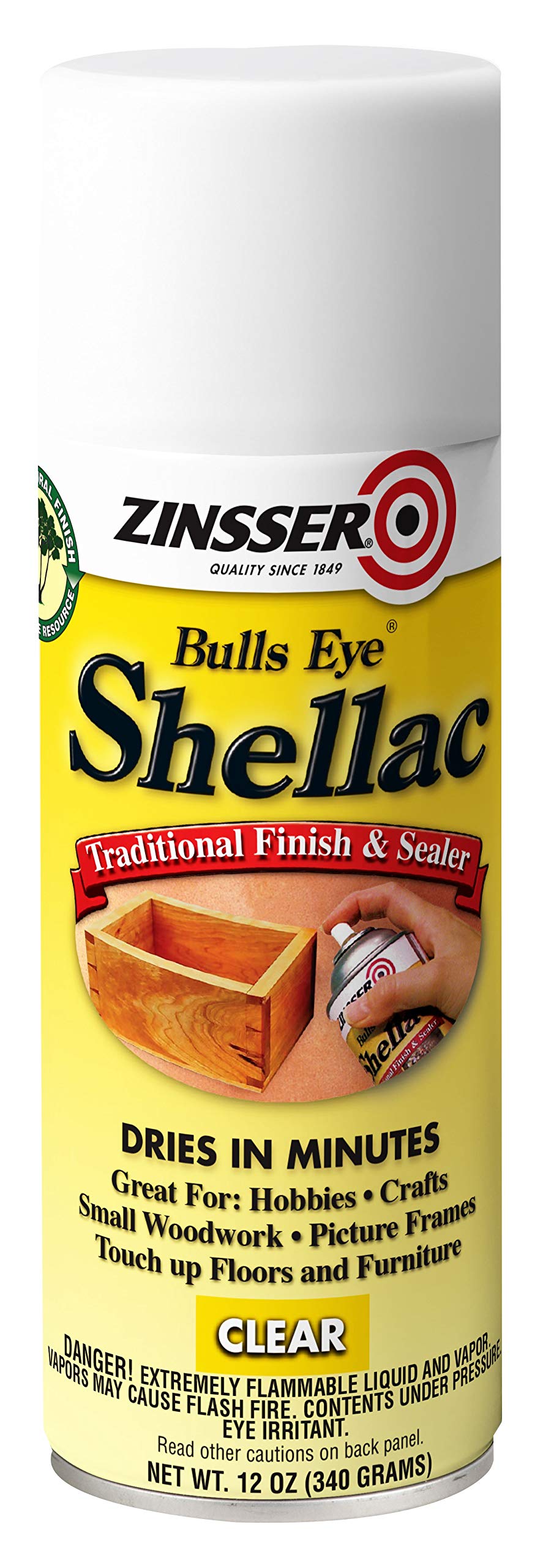 Zinsser 408 Bulls Eye Shellac Traditional Finish & Sealer Spray, 12 oz, Clear