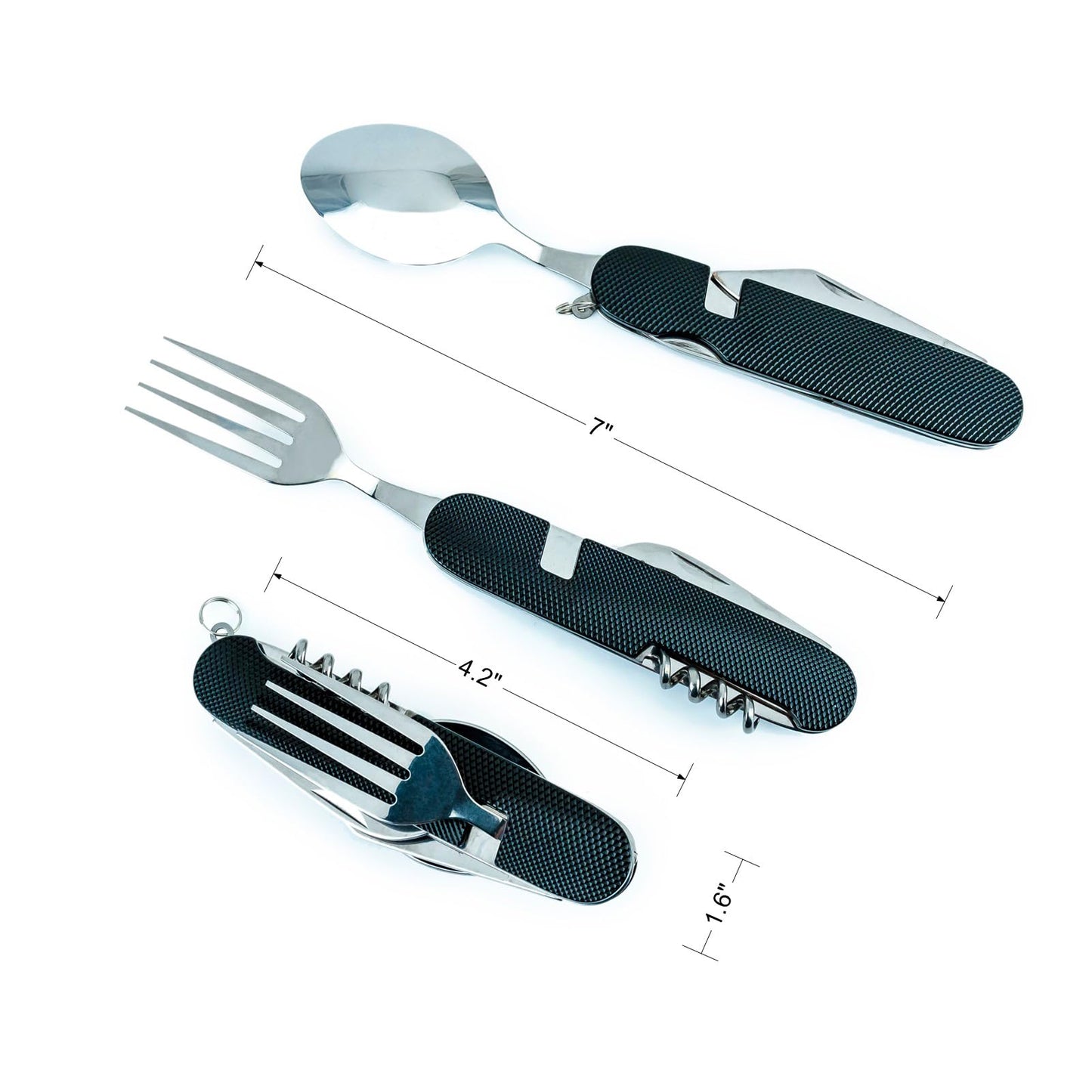 Cluck 6-in-1 Multi-Function Camping Utensil Flatware Set Detachable Spoon Fork Knife Combo Mess Kit with Carrying Pouch (Red + Black)