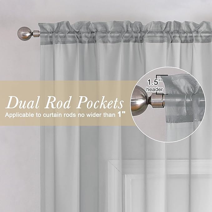 Lecloud Light Grey Sheer Curtains 78 Inches Long 2 Panels, Light Filtering Voile Airy Curtains, Elegant Transparent Solid Window Treatments with Rod Pocket for Living Room Bedroom, Each 42" W x 78" L