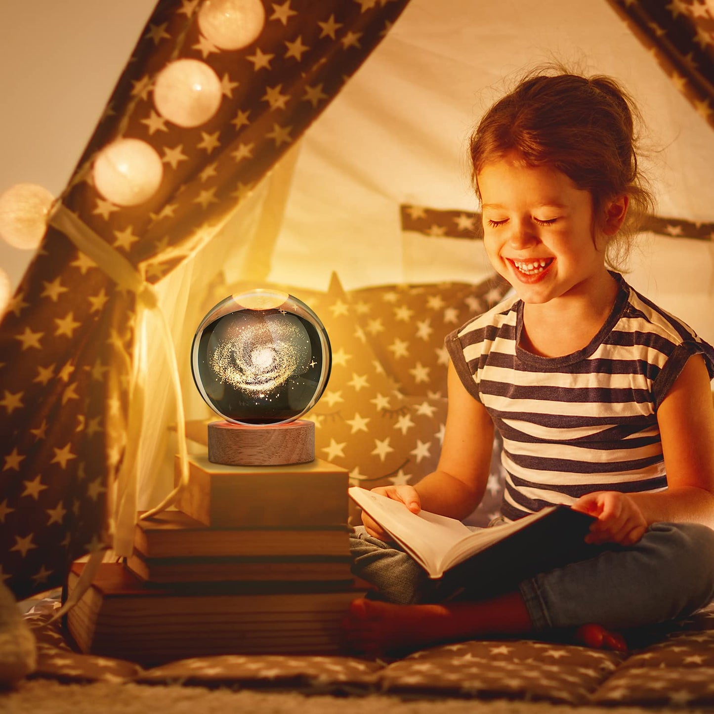 JANARARY 3D Galaxy Crystal Ball Night Light for Gifts with Colorful LED Light Base, Color Changing Light with Remote as a Birthday Gift for Teens Boys and Girls, Galaxy Model