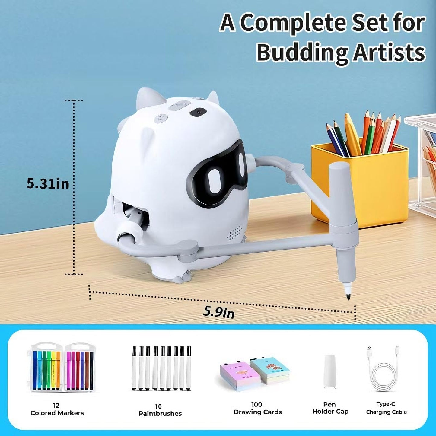 BRICXOR Drawing Robot for Kids with Camera Recognition, Smart Voice Interactive Painting Robot Educational Machine, Montessori Learning Toys with 100 Cards, 12 Colorful Pens Boys Girls