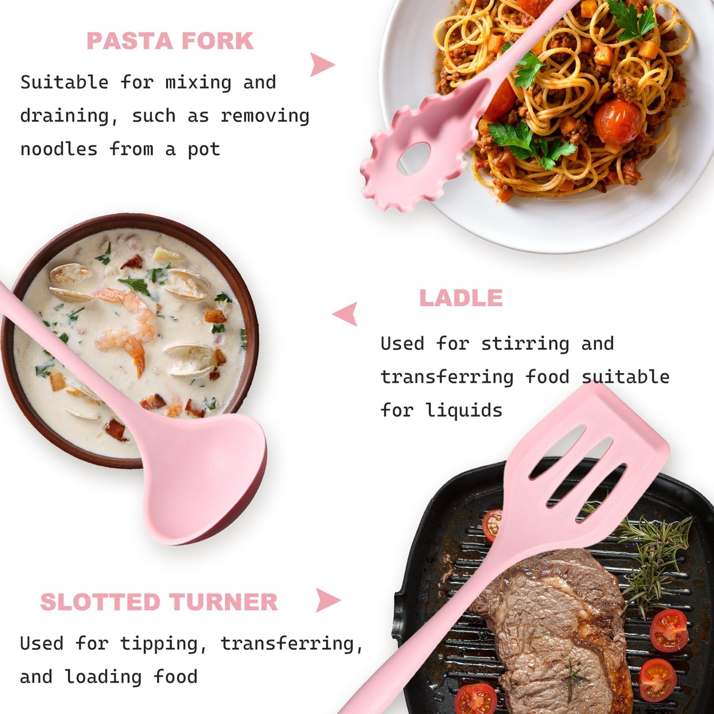 Silicone Kitchen Utensils Set - 15 Pieces Non Toxic Silicone Utensils Set For Cooking，428°F Heat Resistant Food Grade Kitchen Tools，Dishwasher Safe (Pink, 15 Piece Set)