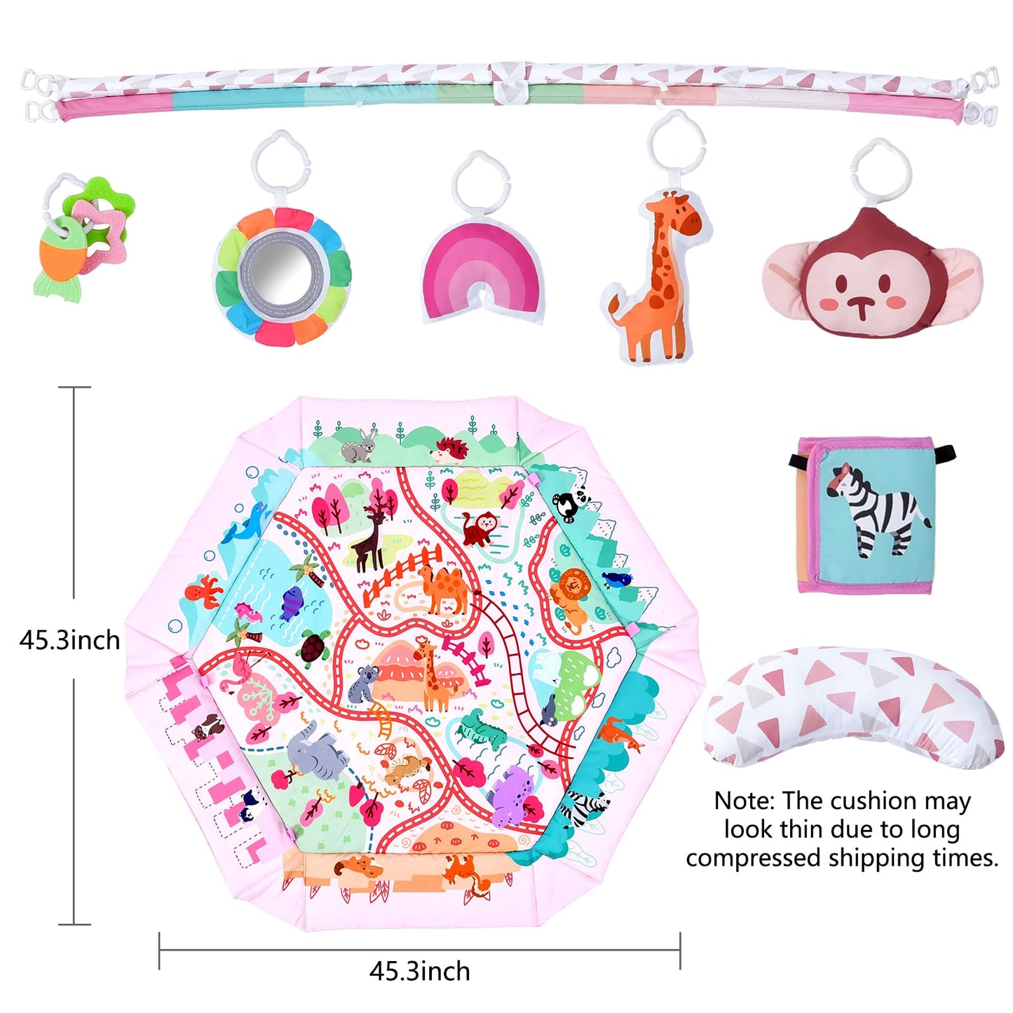 TFDER Baby Gym Play Mat, 8-in-1 Tummy Time Mat & Activity Gym, Washable Ball Pit, Infant Play Mat with Detachable Toys for Sensory Exploration and Motor Skill Development