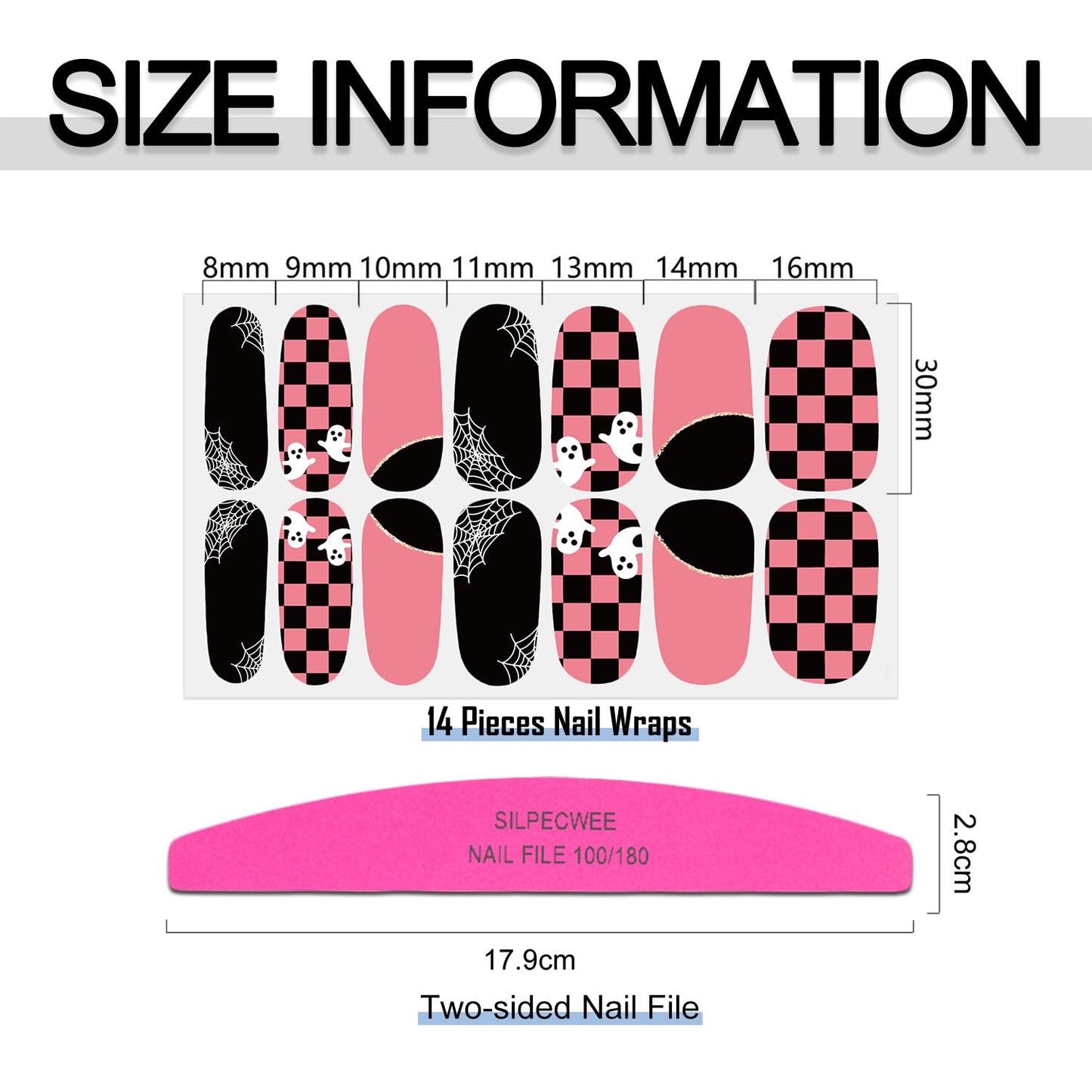 SILPECWEE 20 Sheets Nail Polish Stickers Full Nail Wraps for Women Fall and Halloween Nail Stickers Stick on Nail Polish Strips Gel Fingernail Manicure Design Self Adhesive with File
