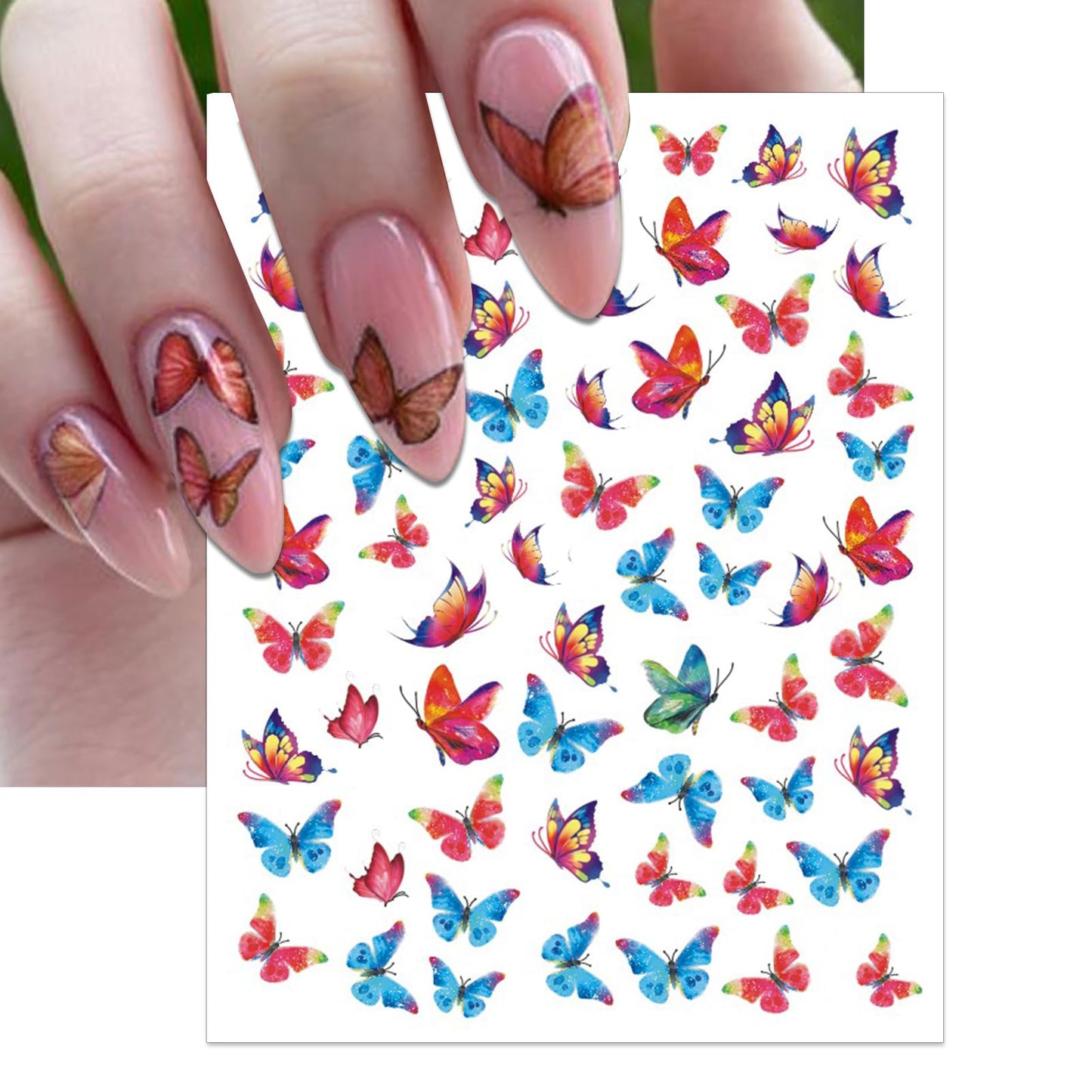IDDFEVE 12 Sheets Butterflies Nail Art Stickers, Self-Adhesive 3D Butterflies Wings Nail Decals, Variety Color Glitter Design Nail Decorations