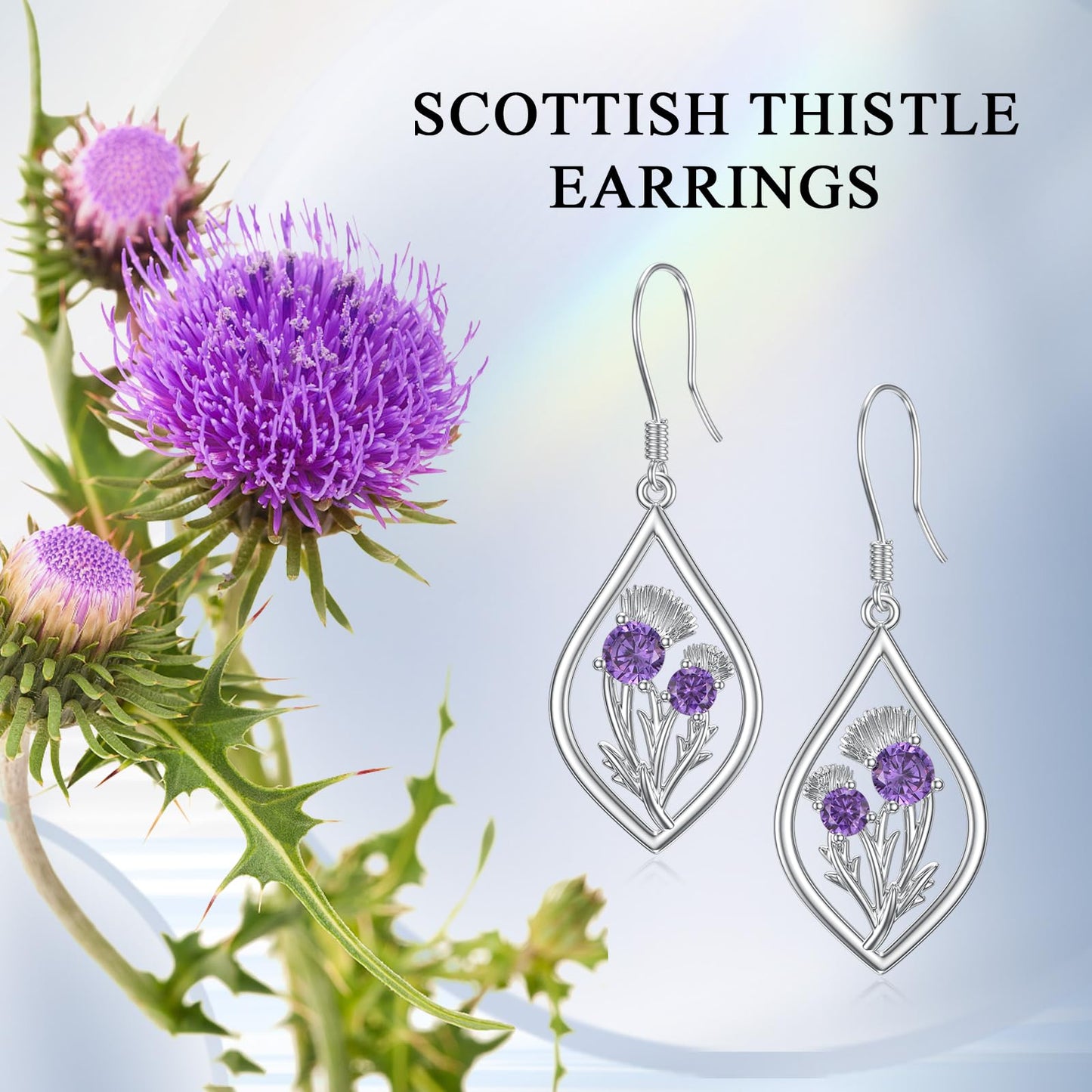 Scottish Thistle Jewelry Gifts Sterling Silver Scotland Thistle Dangle Dangling Drop Charm Earrings Scottish Earrings Gifts for Women