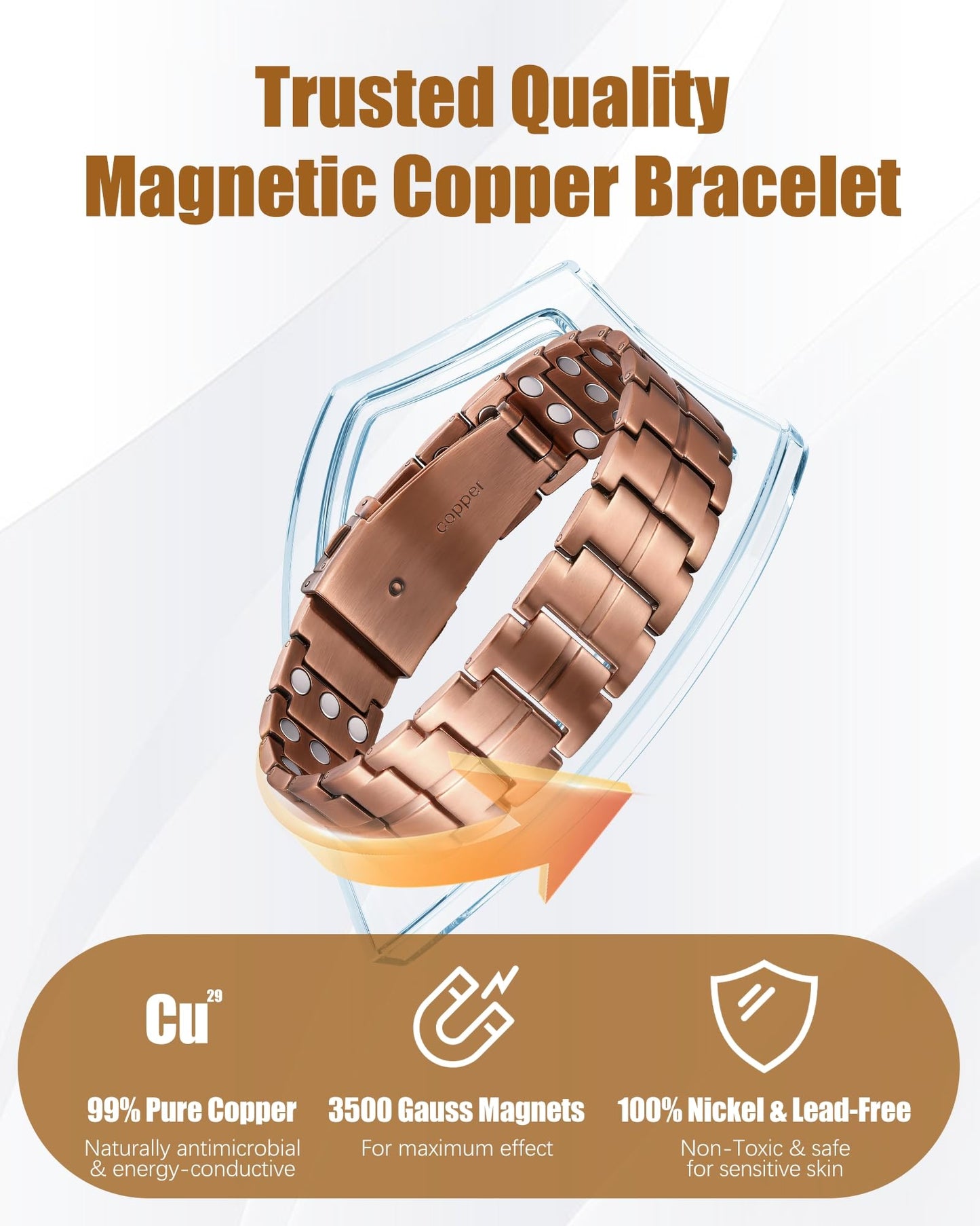 Jeracol Ultra Magnetic Copper Bracelet & Ring for Men, 99.9% Pure Copper Bracelet, Premium Fold-Over Clasp and Adjustable Length Sizing Tool & Jewelry Gift Box