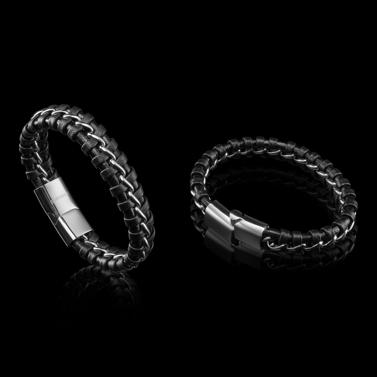 SERASAR Mens Silver Bracelets 17cm Bracelet Men Gift Box Genuine Leather Cowhide Braided Magnetic Clasp Multi Layer Wrap Rope Man Mans Male Band Jewelry Magnet Accessories