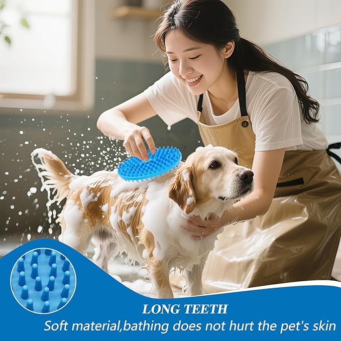 Lilpep 2-in-1 Dog Bath Brush, Double Sided Soft Rubber Grooming Brush for Shedding, Massaging & Deep Cleaning, Suitable for Short & Long Haired Dogs & Puppies
