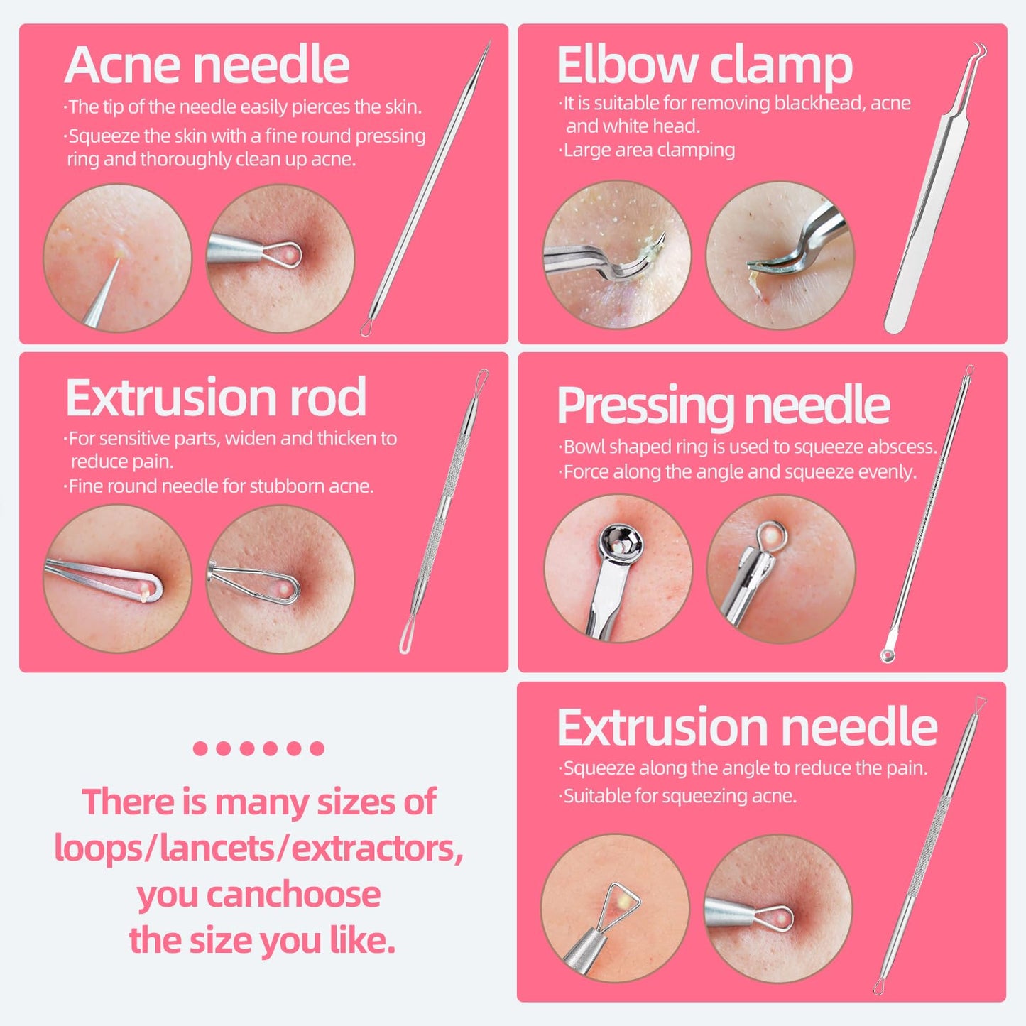 JPNK Blackhead Remover Tool Comedones Extractor Acne Removal kit & Eyebrow Trimmer Kit, 8PCS in One with 5X Magnifying Mirror (Silver)