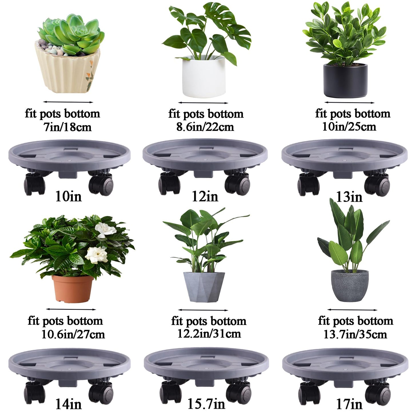 Tulpeed Rolling Plant Stand with Wheels 5 Pack 13 Inch Plant Caddy with Wheels Heavy Duty Plant Dolly Roller Base with Wheels Round Flower Pot Rack Holder Planter Trolley Tray, Grey