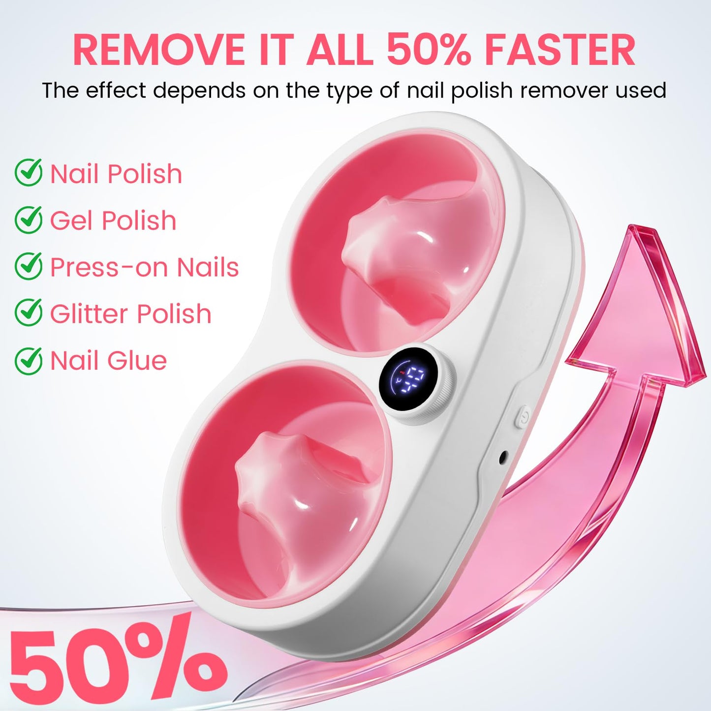 Dual Nail Soaking Bowl Electric: 31-50°C Temp Control Nail Soak off Bowl for Gel Polish Dip Acrylic Nails Remove- 2 in 1 Heated Hand Spa & Manicure Nail Remover Bowl Acetone Proof for Salon Home