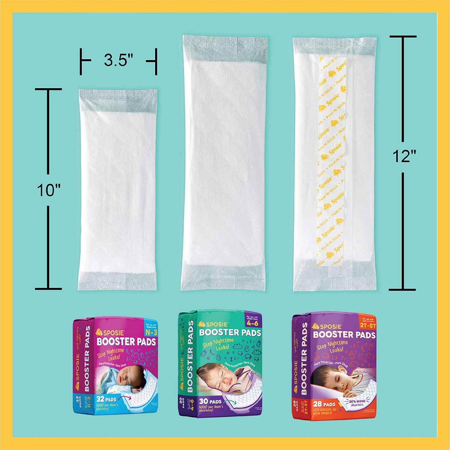 Sposie Overnight Diaper Booster Pads, Stops Leaks and Bedwetting, Original Adhesive-Free Absorbent Inserts, Helps Reduce Nighttime Changes and Rash, Use with Sizes 4-6, Made in U.S.A. 90 ct.