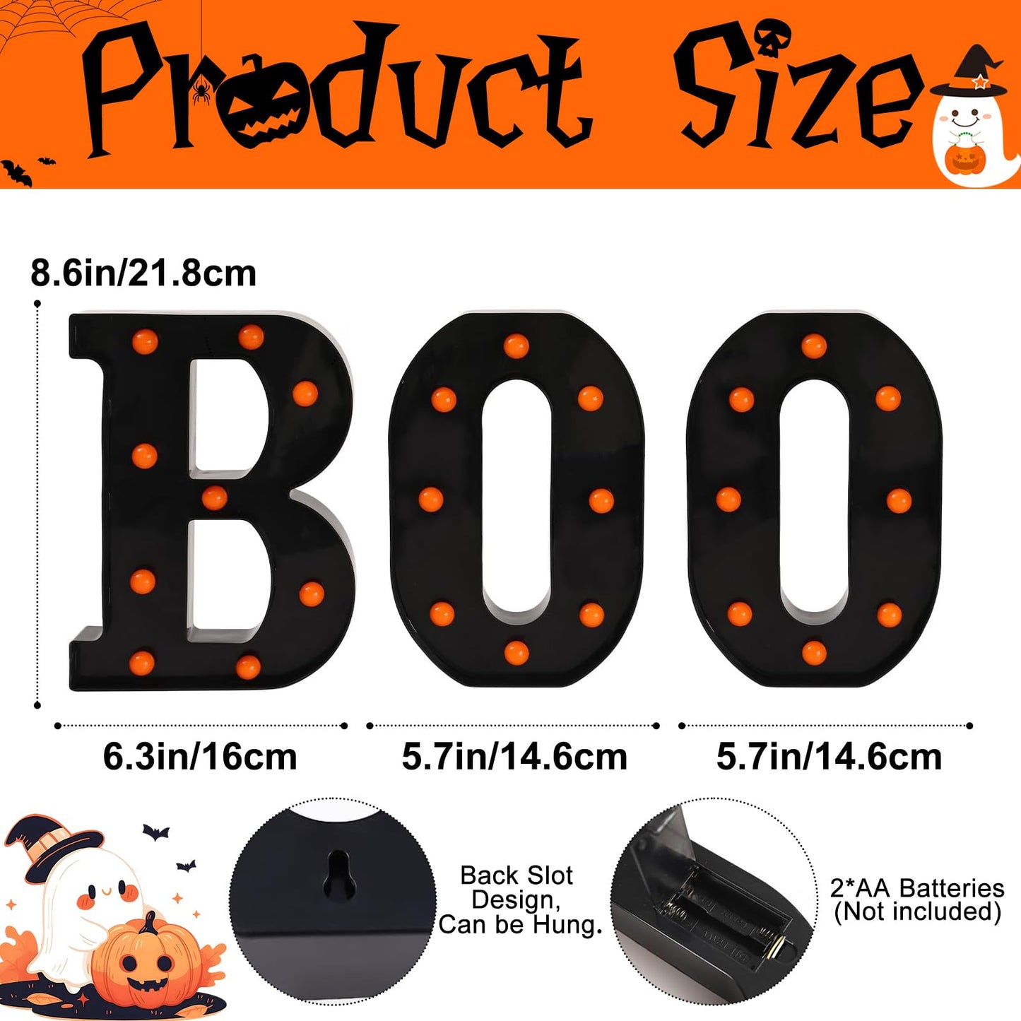 Halloween Decorations - 8.6" Large "BOO" Marquee Light Up Letters Light Up Sign Halloween Decor Indoor for Kitchen Bedroom Fireplace Mantel Party Holiday Display