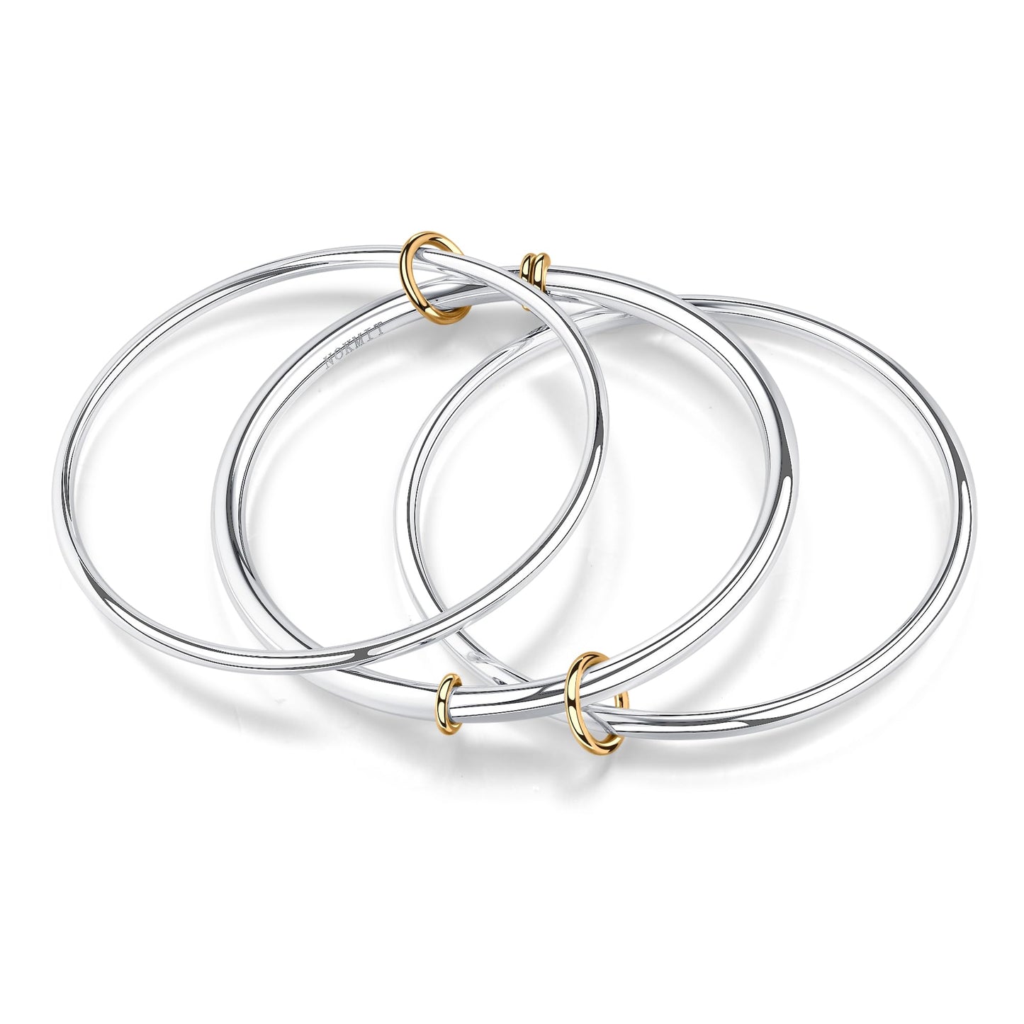 NOKMIT Two-Tone Stackable Bangle for Women High Polished Thin Interlocking Stainless Steel Bracelets Classic Plain Non-Tarnish Gold&Silver Mixed Metal 1PC/3PCS (3pcs, 7.5inch)