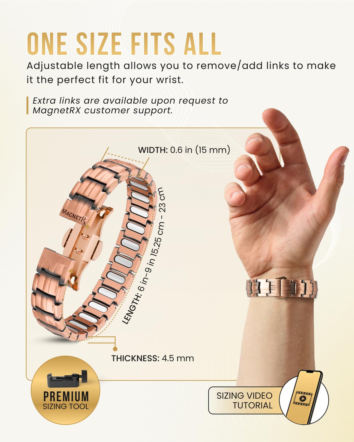 MagnetRX® Magnetic Copper Bracelet for Men — EllipseMAX 5X Strength 5,000 Gauss Magnets — Designed in USA & Patent Pending — Premium Mens Copper Bracelet with Adjustable Length