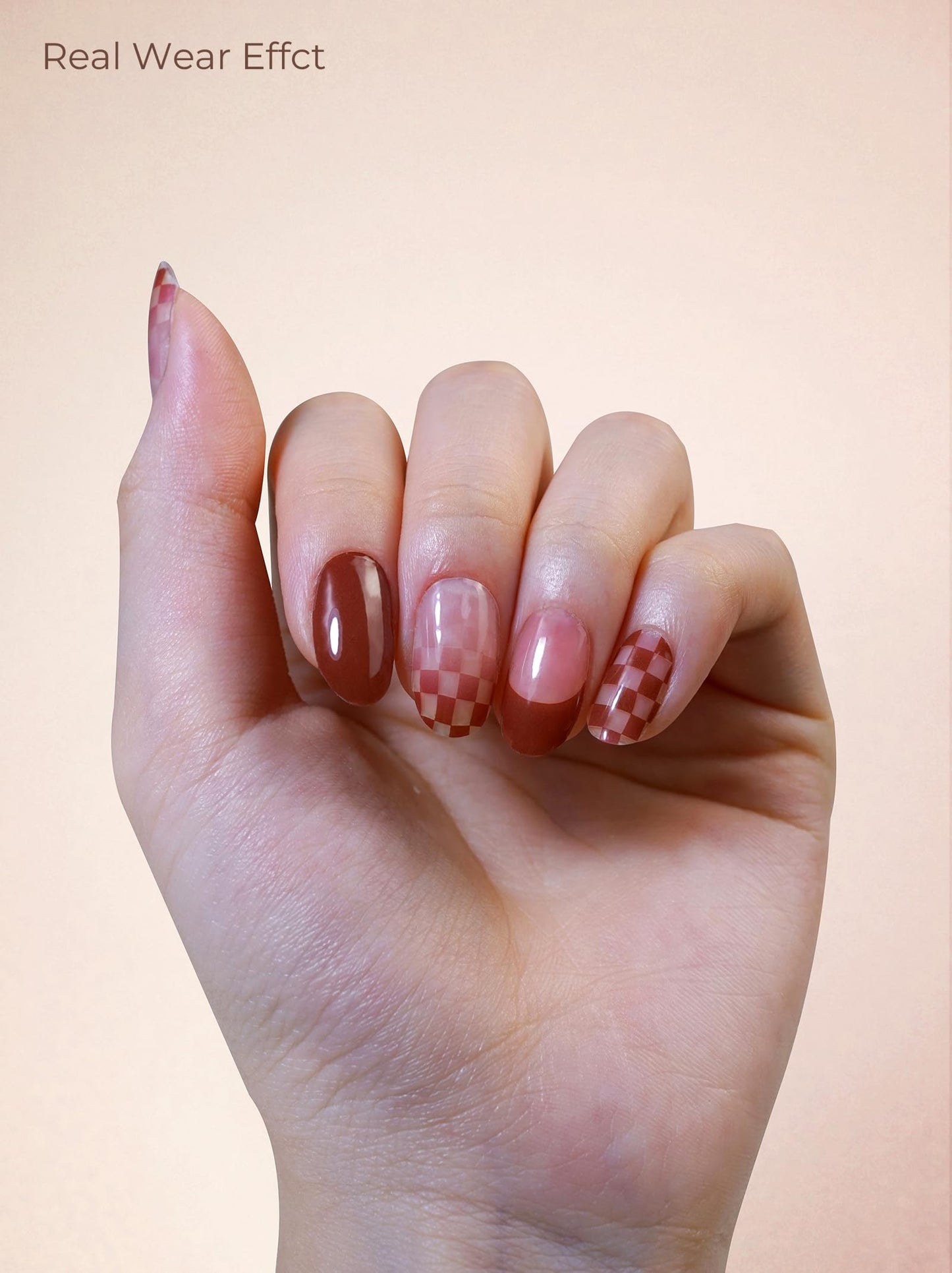 Beaolata Real Gel Nail Strips (No UV Light Needed) - 44Pcs Salon Quality Nail Stickers - Long Lasting Polish Wraps for Women, Easy Apply & Remove (Chestnut Brown