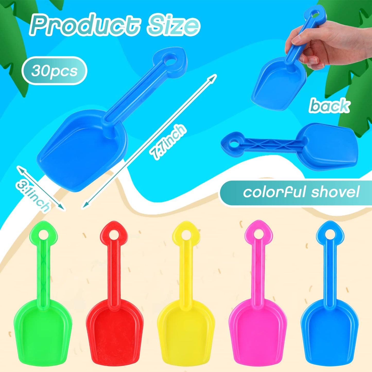 Didaey 30 Set Beach Sand Buckets and Shovels, Include Sand Pail Bucket 6 Colors with Castle Design Inside and Shovels for Boys Girls Summer Party (5.5 x 4.7 Inch)