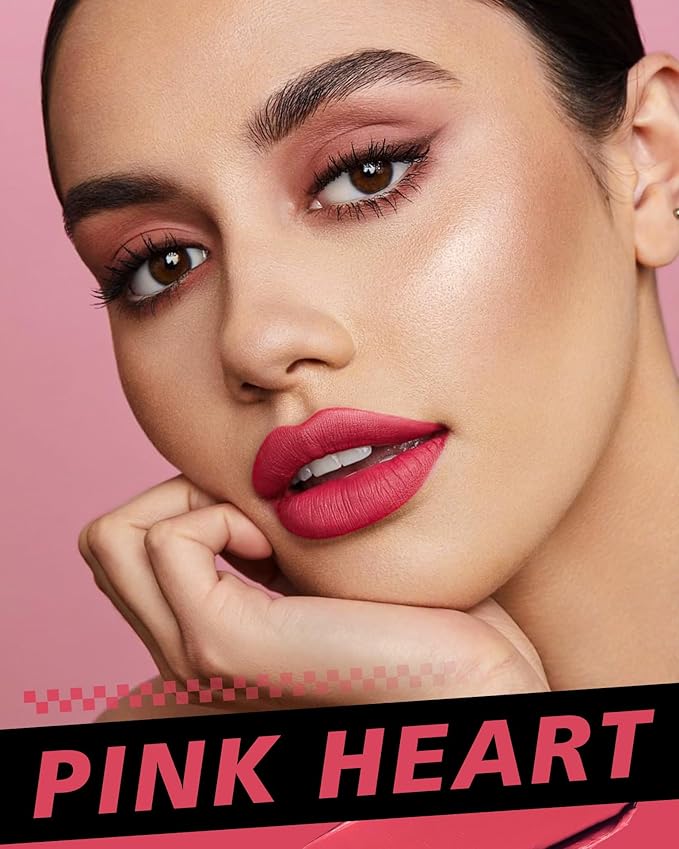 Red Lipstick Long Lasting, Matte Liquid Lipsticks for Women Non Transfer Smudgeproof Smooth and Easy to Appy Cruelty Free Lip Color,M64 Pink Heart