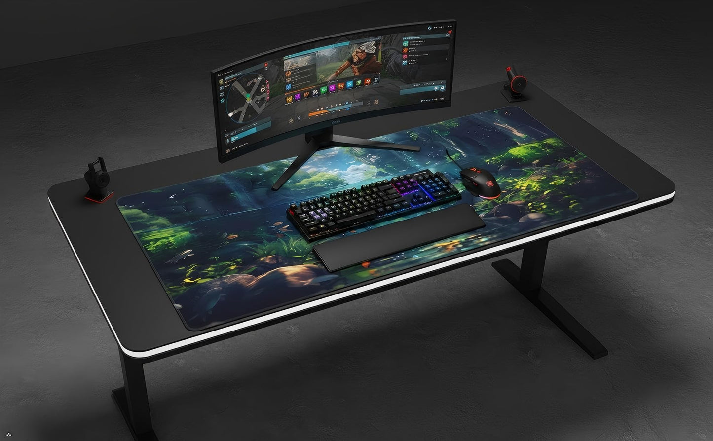 OnengMu XXL Gaming Mouse Pad 35.4x15.7 inch, Landscape Anime Theme Desk Mat,Large Mousepad for Wireless Mouse Office Desk Accessories (Water Plant)