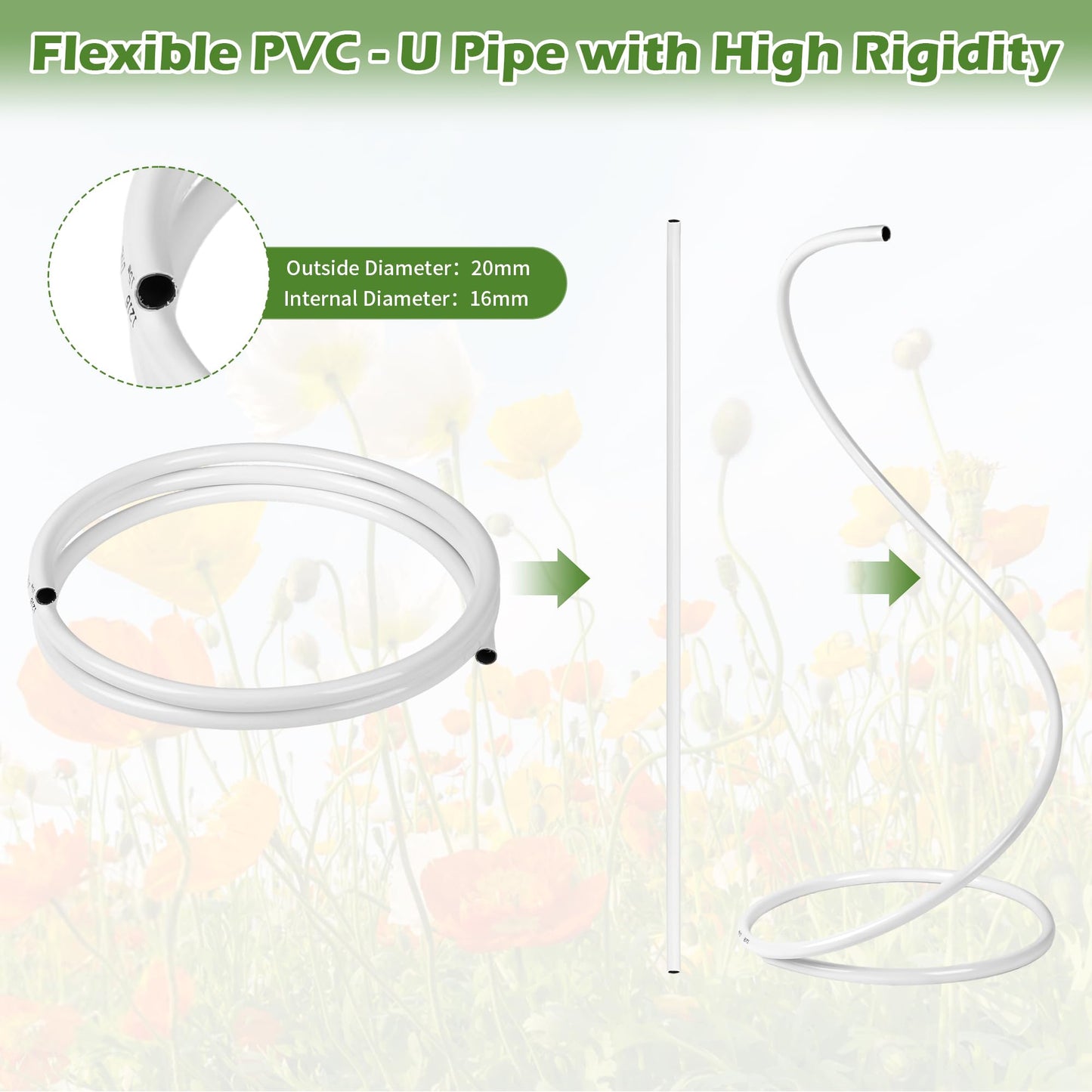 Giant Flower Stand Kit - 3 Pcs 78.7 Inch White Flexible PVC Pipe & Sturdy Flower Pole Display Stand Base for Large Floral Decor, Wedding Backdrops, Balloon Arches, DIY Crafts (Includes Scissors)