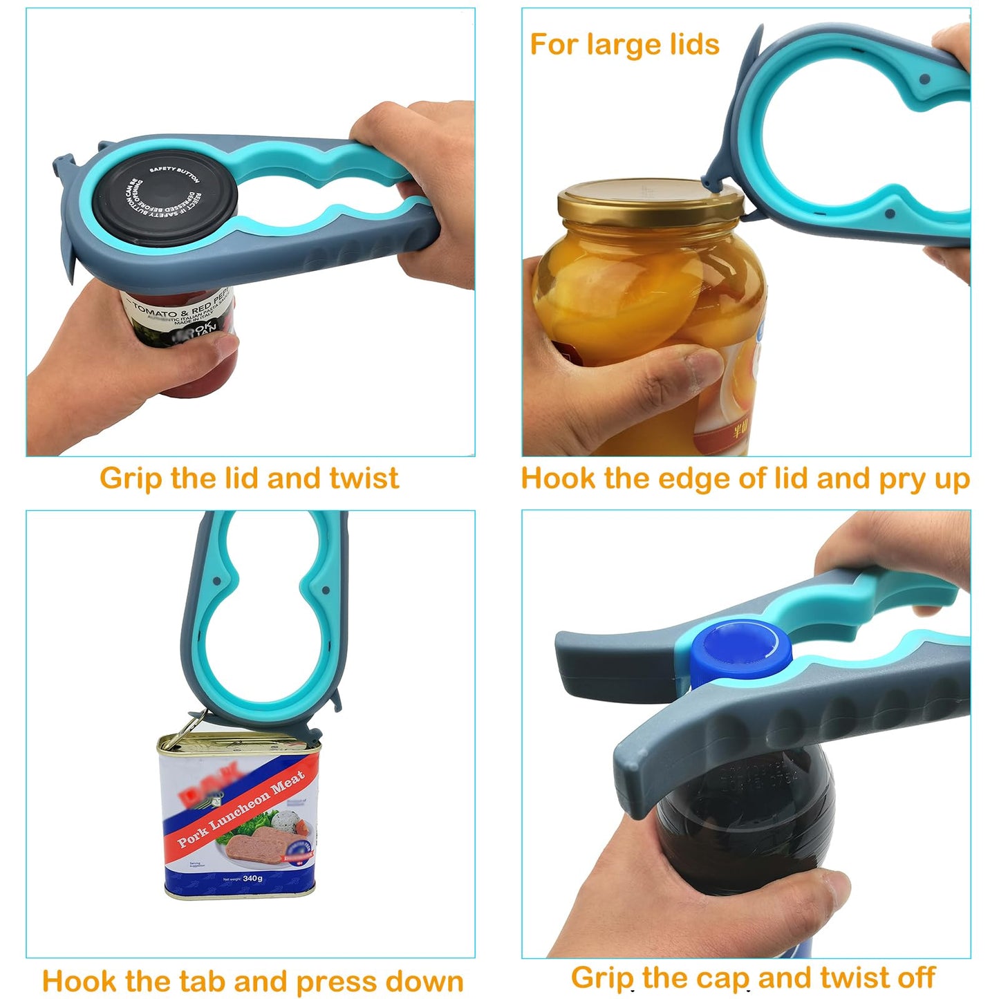 Otstar Jar Opener & Bottle Opener Set for Weak Hands - Multi-Function Kitchen Opener Tool for Seniors with Arthritis, Elderly - Includes Jar Lid Gripper Pad, Corkscrew Opener