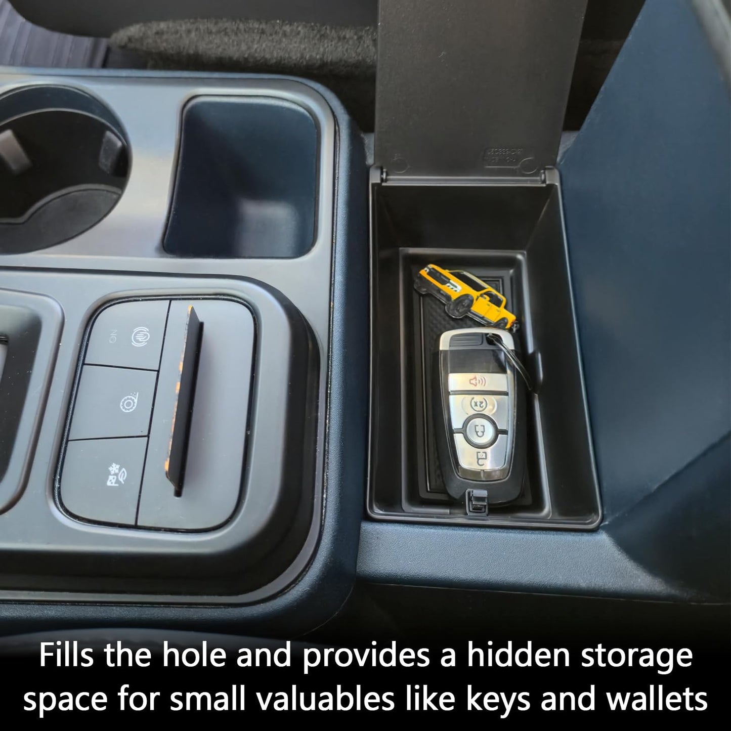 TOPINSTALL Console Hidden Storage Box Compatible with 2022-2026 Ford Maverick Accessories, Flip-Top Design Truck Organizer | One-Touch Open | Anti-Slip Mat | Secret Compartment | Premium ABS Plastic