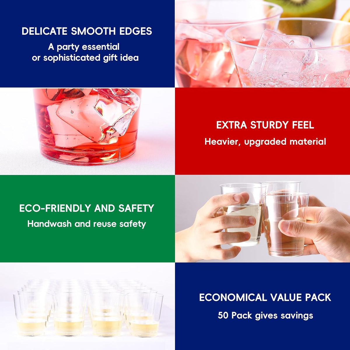 JOLLY CHEF 14 oz Clear Plastic Cups, 50 Pack Heavy-duty Party Glasses, Disposable plastic cups for wedding Cocktails Tumblers, Ideal for Halloween, Christmas, and Thanksgiving Parties