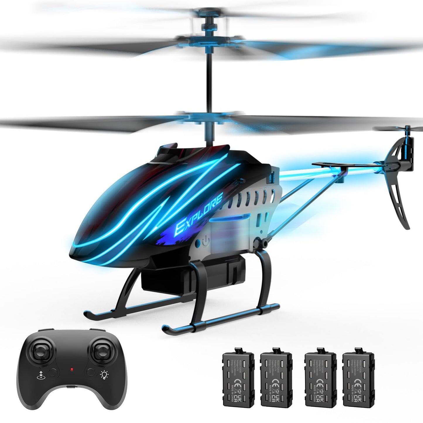 BUSSGO RC Helicopter X11C Pack with 4 Batteries, Remote Control Helicopter for Kids with 30Mins Flight(2 Batteries), 7+1 LED Light Modes, Altitude Hold, RC Toys for Boys Girls