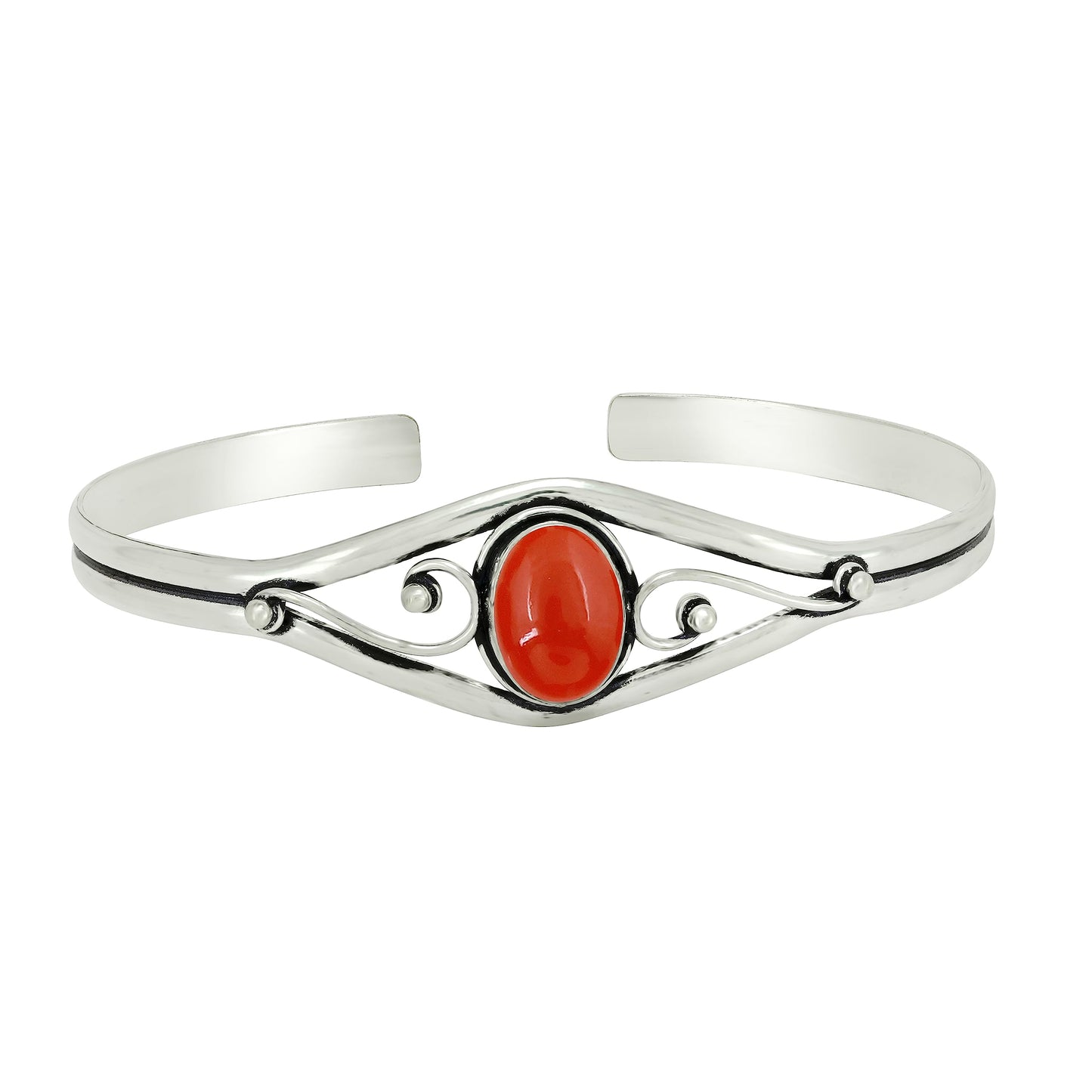 925 Silver Plated Natural Carnelian Cuff Bangle Bracelet for Women – Handmade Open Bangle – Orange Gemstone July Birthstone Statement Jewelry – Gift for Her