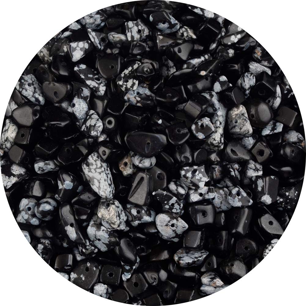 Natural Chip Stone Beads Snowflake 5-8mm About 400 Pieces Irregular Gemstones Healing Crystal Loose Rocks Bead Hole Drilled DIY for Bracelet Jewelry Making Crafting (5-8mm, Snowflake Obsidian Jasper)
