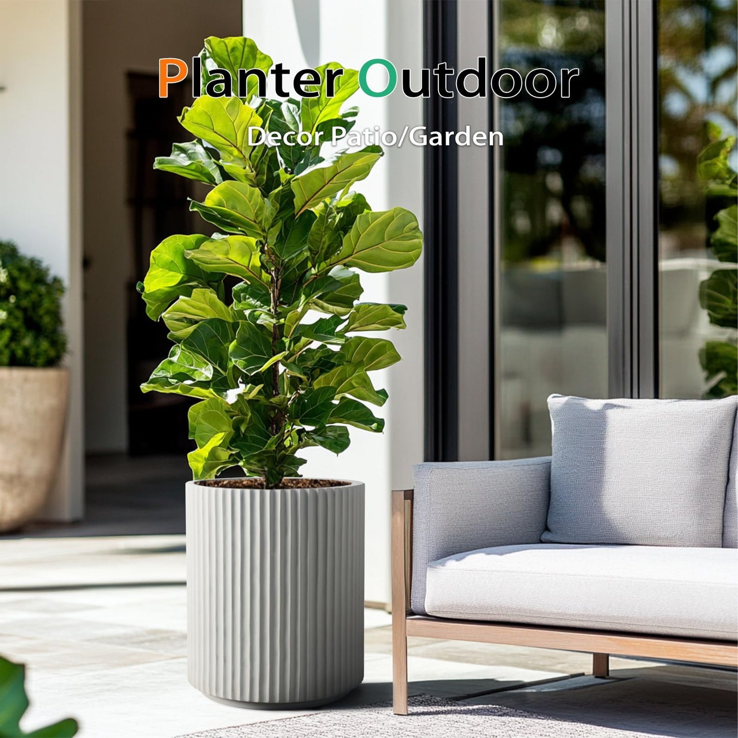 Heyzier Round Concrete Planter Outdoor Indoor, Large Cement Plant Pots for Flowers (Vertical Gray, 12 inch)