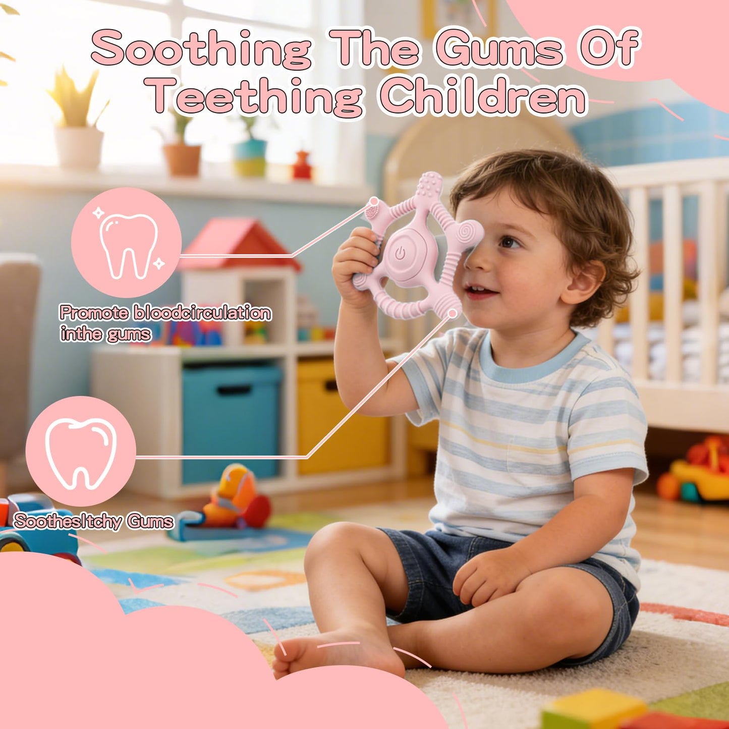 Sensory Chew Necklaces Vibrating teether for Kids - Chewelry Chew Toys for Autism, ADHD & Sensory Needs, BPA-Free Teething Relief & Anxiety Fidget (Pink)