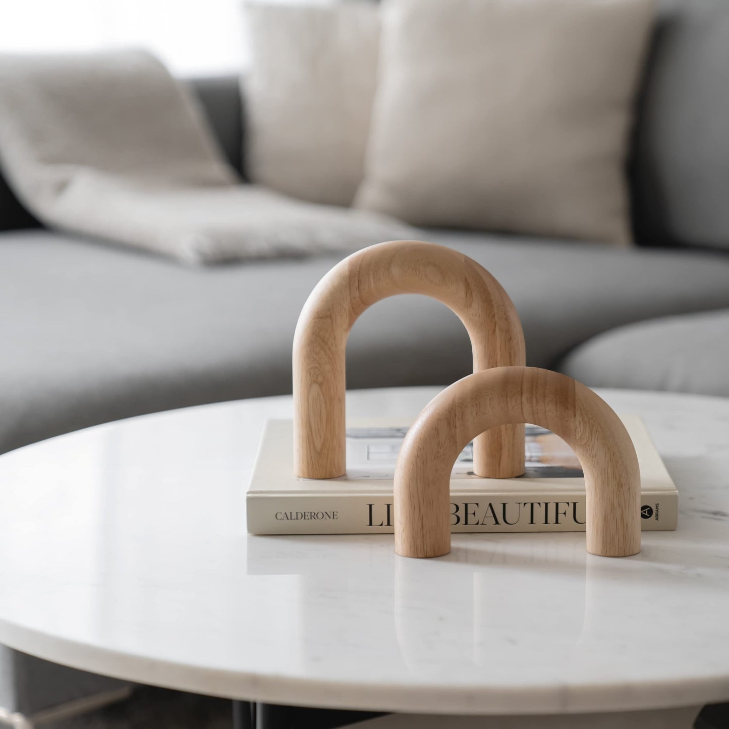 PEAKOLY Wood Arch Decorative Objects - Modern Bookshelf Decor, Coffee Table Sculpture, Floating Shelf Decor Accents, Japandi Home Decorations for Side, Console and Entryway Table