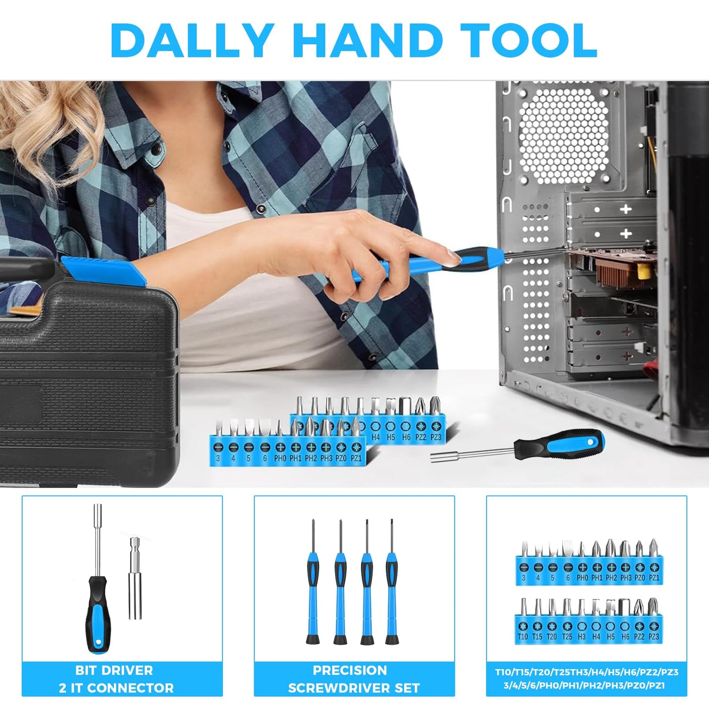 39 Piece Basic Home Tool Set Household Tool Set General Repair Small Hand Tool Kit in Toolbox Storage Case for Home Garage Office College Dormitory Use, Blue