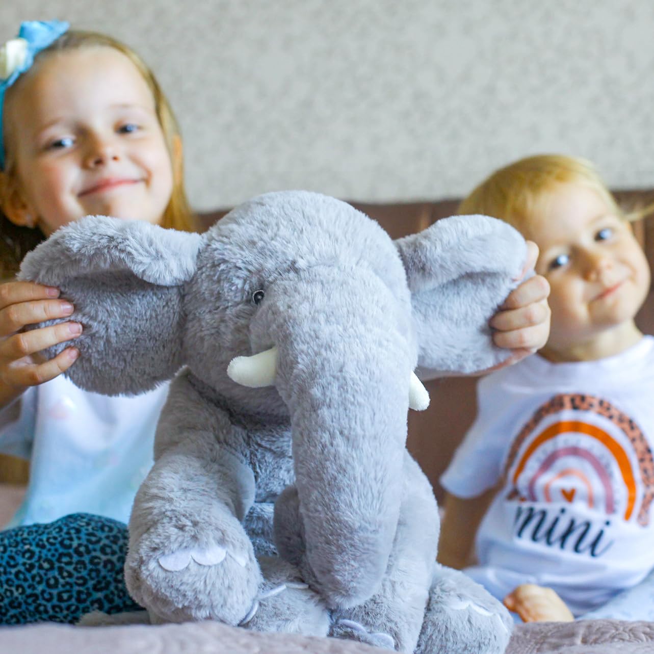 WEIGEDU Elephant Stuffed Animals Gray Pink Blue