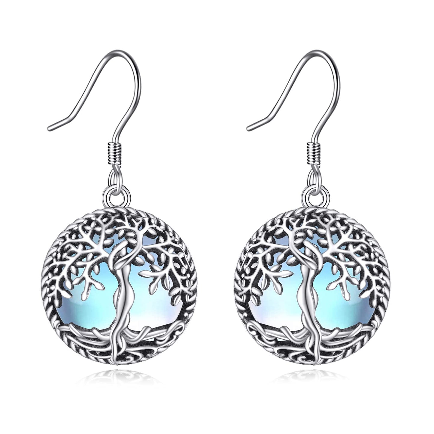 ONEFINITY Moonstone Tree of Life Sterling Silver Dangle Drop Earrings