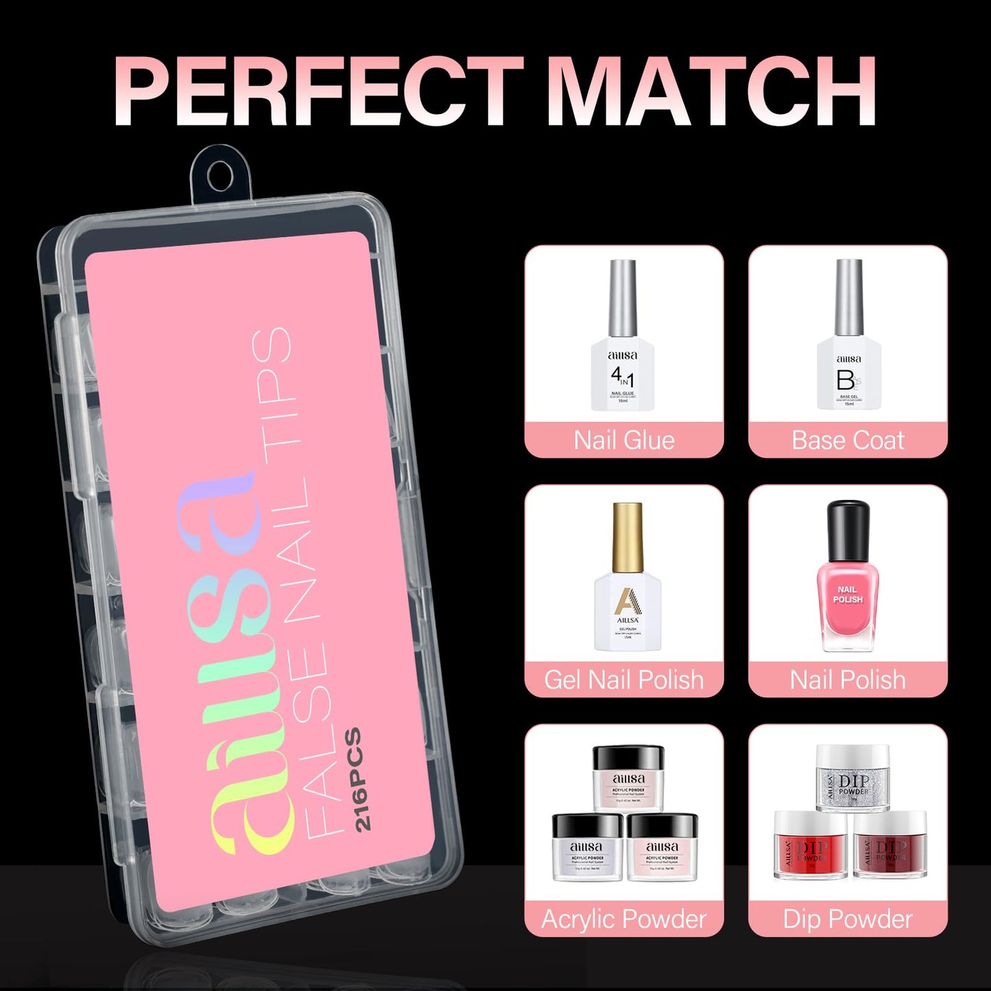 AILLSA Extra Short Square Nail Tips Full Cover Half Matte Nail Tips Clear Gelly Pre-Shaped Nails Tip Press On False Tip Extension for Home DIY Manicure Salon 216PCS 12 Sizes