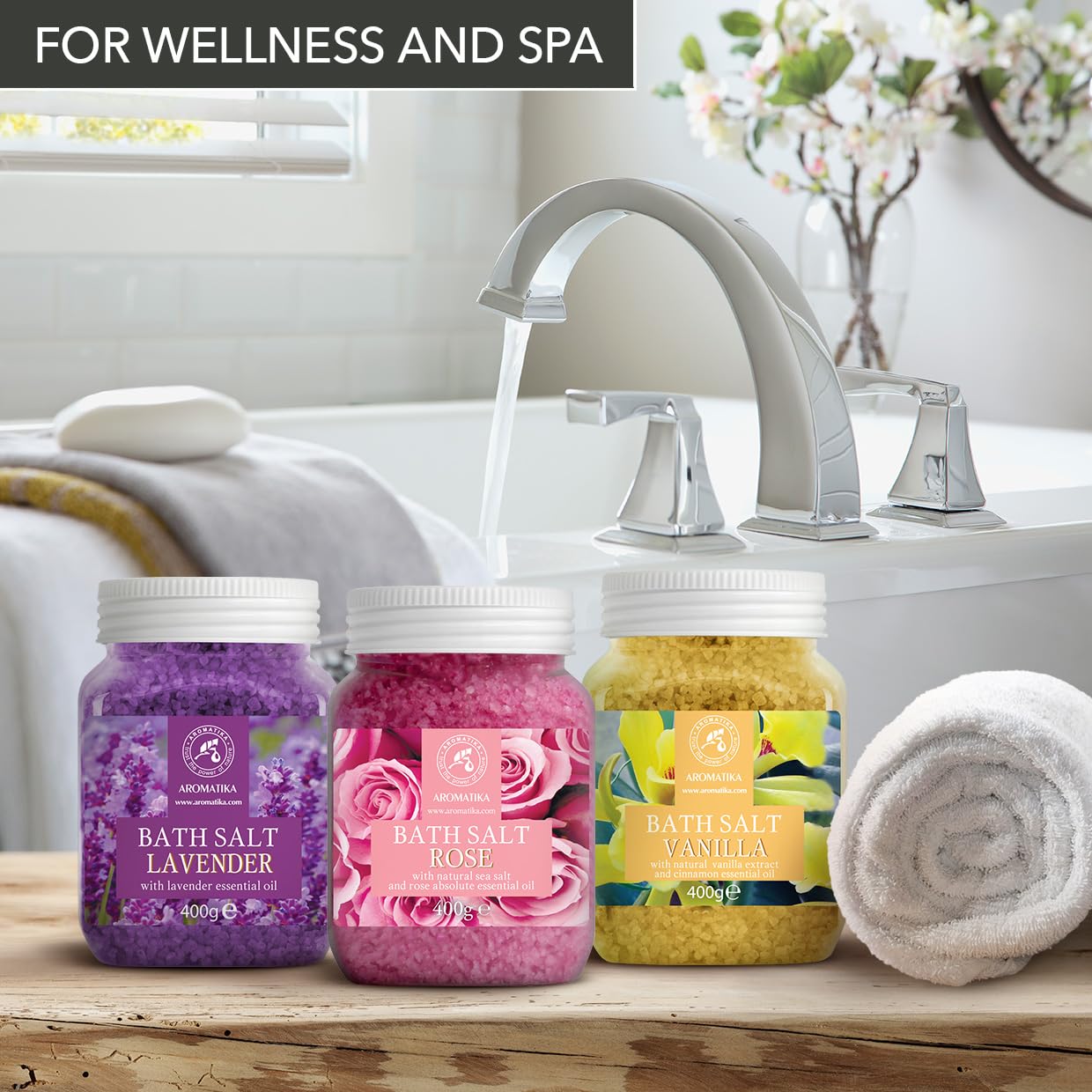 Rose Bath Salts 46 Oz – Natural Rosewood Oil & Rose Extract – Bath Additive for Spa and Skin Care
