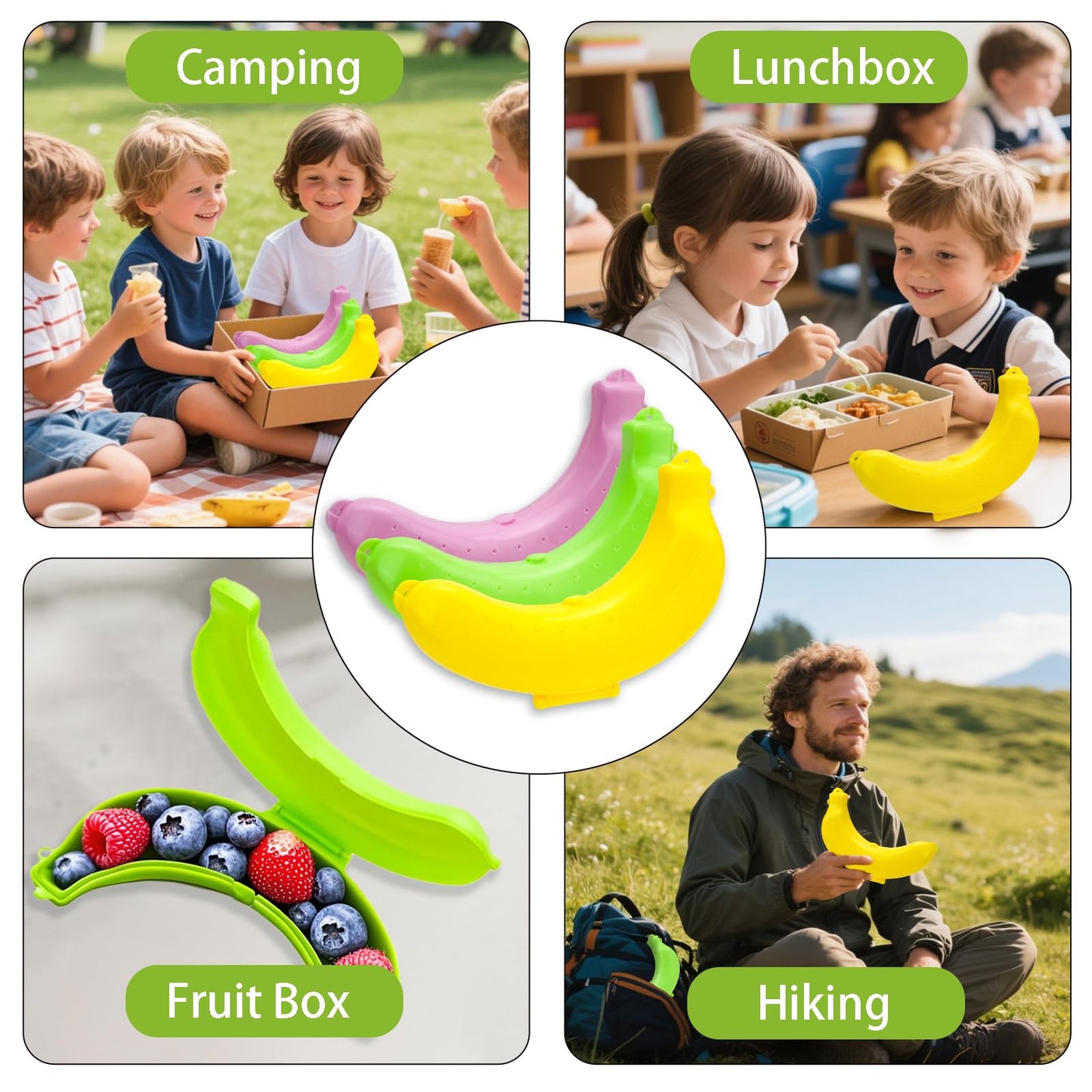 OT-NVWOZR 3PCS Banana Case with Slicer, Fruit Container for Outdoor Travel BFA-Free, Portable Bananas Keeper Holder Protector Covers Plastic Storage Box for Lunch Picnic Camping Keep Fresh