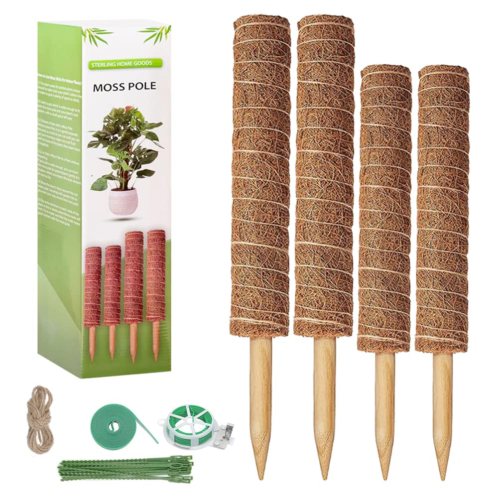 [4 Pack] 49 Inches Moss Pole- Moss Pole for Plants Monstera- Moss Poles for Climbing Plants- 2 Pcs 17” and 2 Pcs 15” Plant Stakes for Indoor Plants.