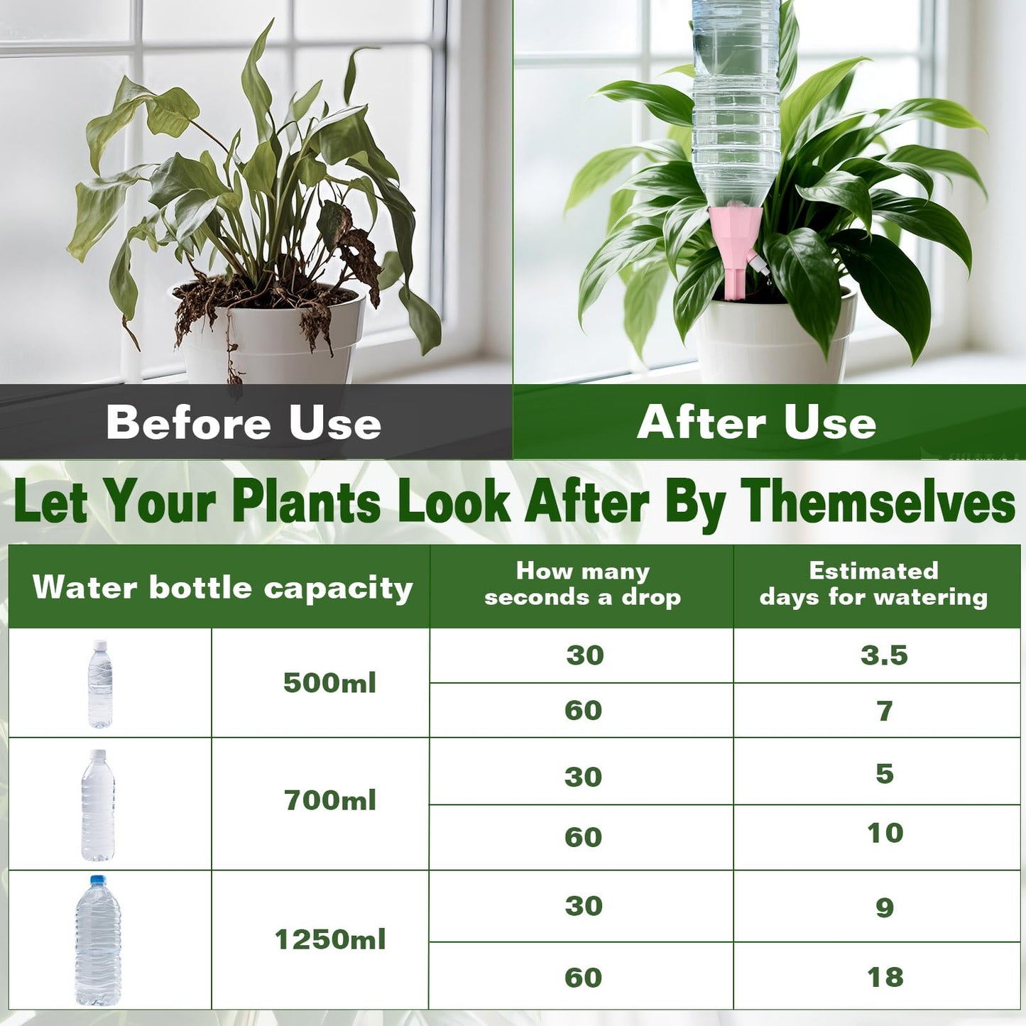 8 Pack Self Watering Spikes for Plant,Self Watering Planter Insert,Automatic Plant Watering Spikes Devices for Indoor Outdoor Potted Plants with Adjustable Control Valve Switch