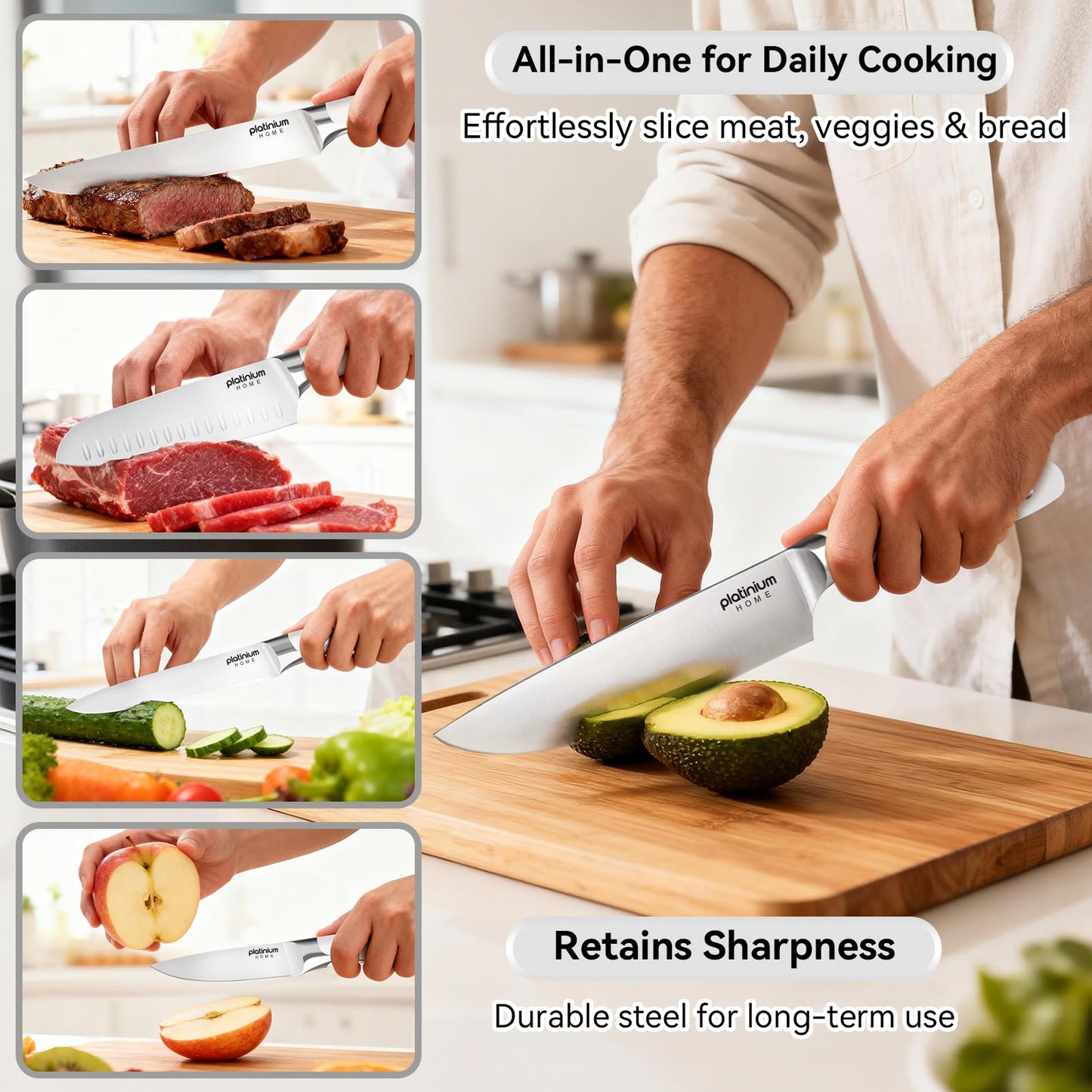 Kitchen Knife Set of 5,Professional Chef knife High Carbon Stainless Steel White Chefs Knives for Home Cooking, Includes Chef, Santoku, Boning, Utility, Peeling Knives with Gift Box