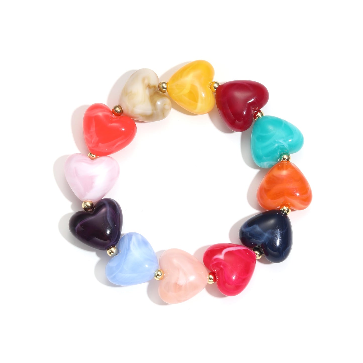 chorfla Colorful Heart Beaded Bracelets for Women, Boho Chunky Resin Elastic Stretch Bracelet, Vibrant Summer Beach Jewelry Gift