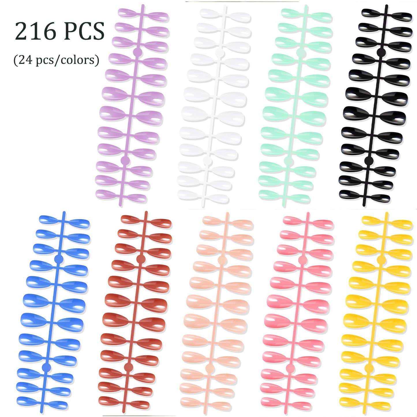 216 Pcs Almond Press on Nails Medium Almond Fake Nails with Solid Color Design Glossy Full Cover Easy Apply Manicure Kit for Women 9 Colors