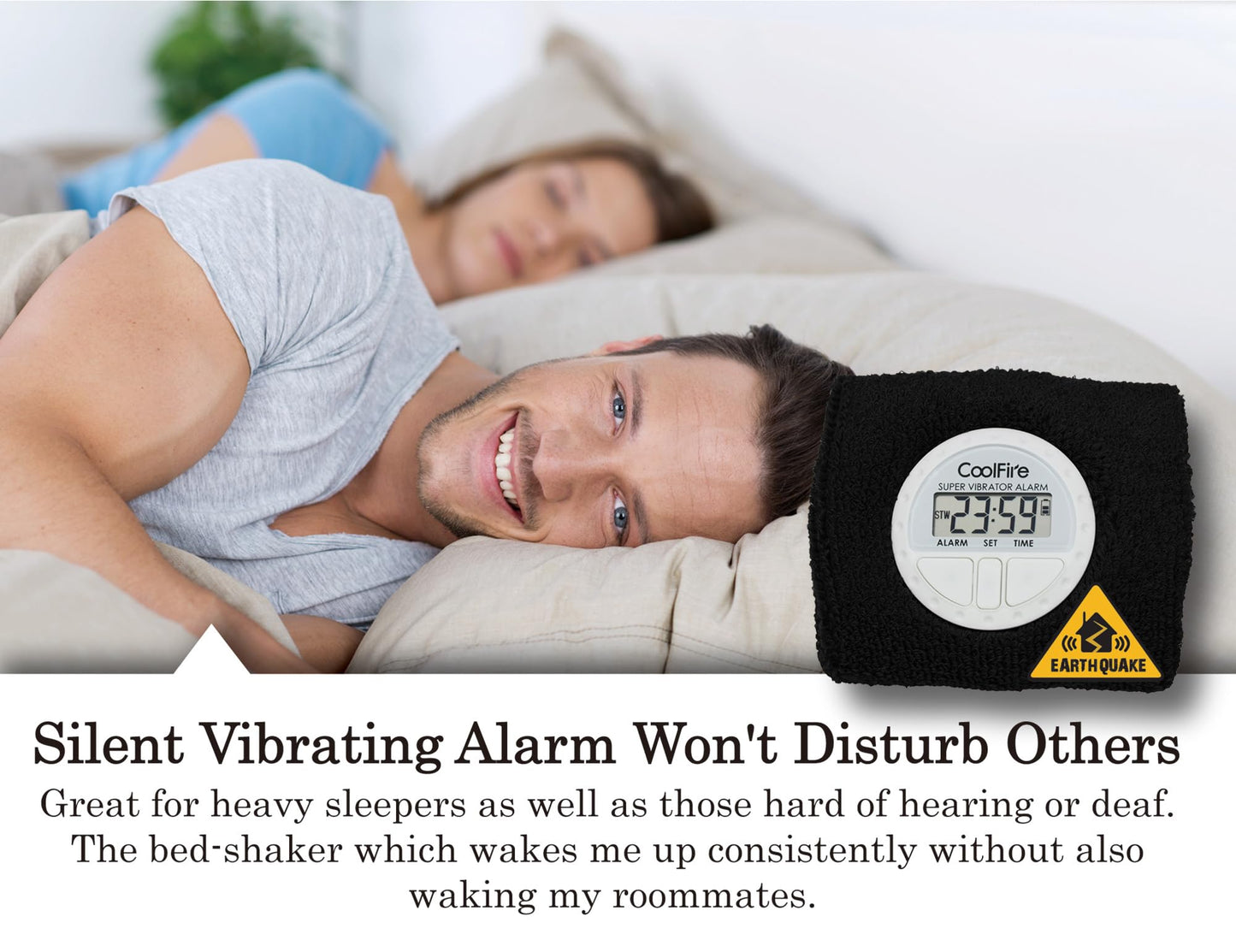 Coolfire Vibrating Alarm - Silent Wristband Vibrating Alarm for Deep Sleep (Black)