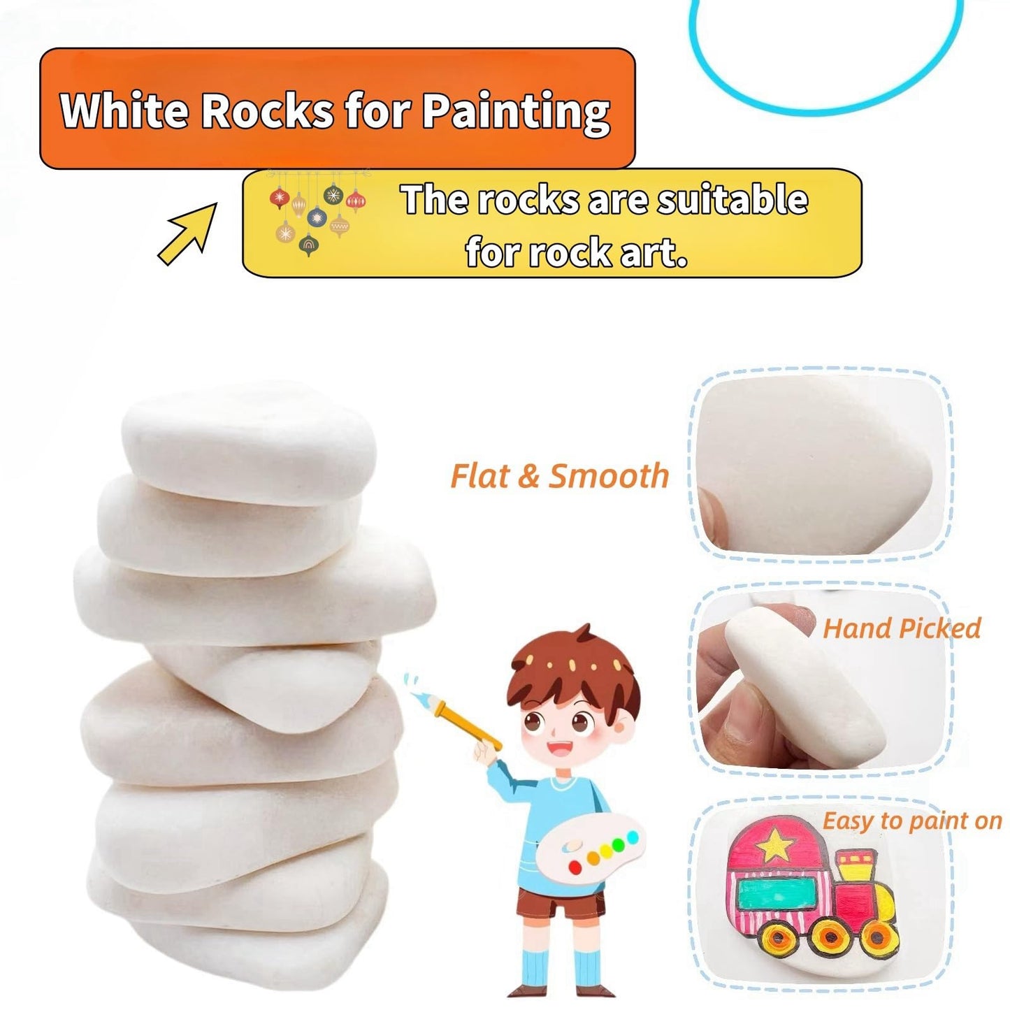 Lifetop 50PCS White Rocks for Painting, 1.2"-2.0" Smooth Natural Irregular DIY Craft Supplies, Flat Surface Arts and Crafting