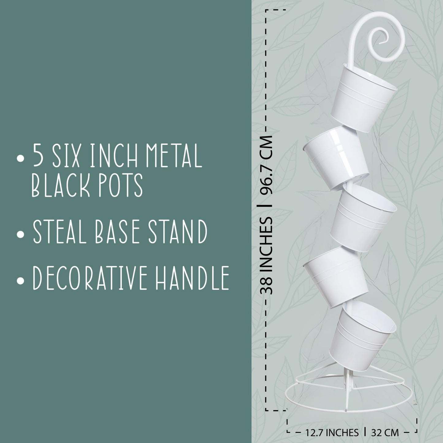 Esterno Hanging Flower Pot Tiered Stand (White), Metal Outdoor Stacking Planter