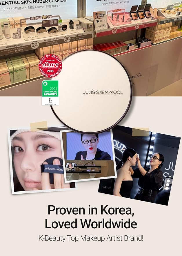 JUNG SAEM MOOL [ SPF ] Essential Skin Nuder Cushion (19 Light) | Refill Not Included (0.49 Fl Oz) | SPF50 Broad Spectrum | Natural Finish | Makeup Artist Brand